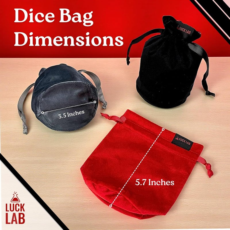 Luck Lab Velvet Drawstring Dice Bag - Set of Three Colors - Dungeons and Dragons Fabric/Standing Cotton Fabric Dice Bags/D&D Dice Pouch/Small Pouch/Velvet Jewelry Bag (Red, Black, Grey) - Image 5